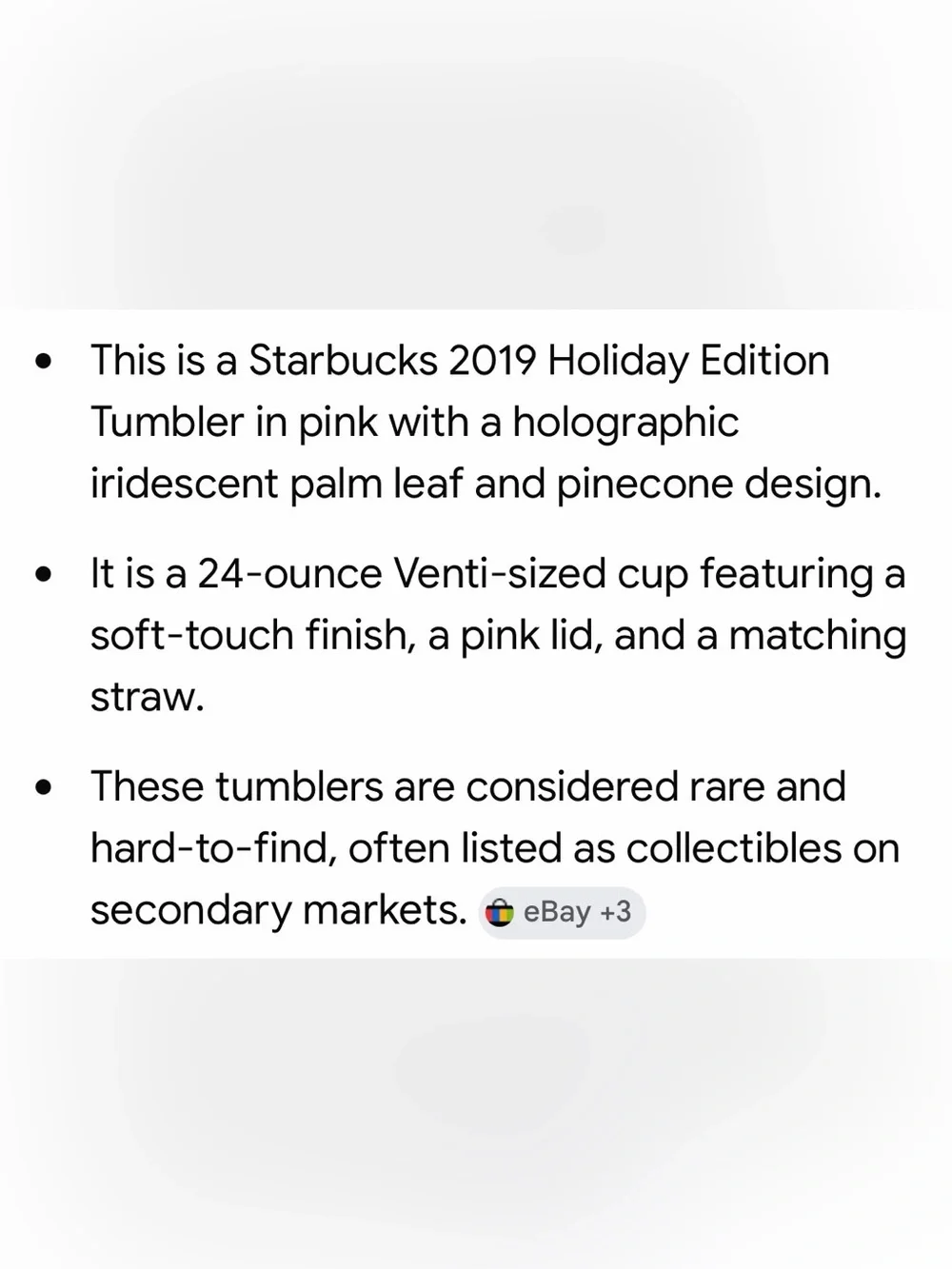 Starbucks Pine Cone 2019 Limited Edition Holiday Palm Leaf Venti Tumbler 24oz